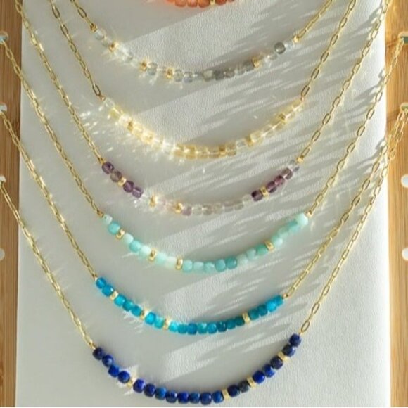 Fluorite Bundle Necklace & Bracelet Non-tarnish Gold Chain Waterproof Jewelry - Picture 8 of 12